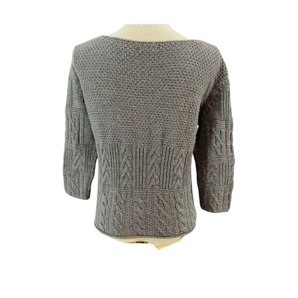 TSE Steel Melange Gray Knit Boatneck 100% Wool Sweater 3/4 Sleeves Small - Picture 3 of 6